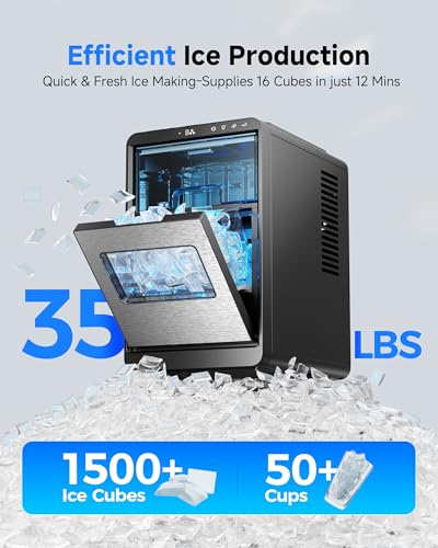 Image of Crescent Ice Maker Countertop, 35Lbs /24H, Clear Ice Maker with Self-Cleaning & Timer, 16 Crystal-Clear Ice in 12 Mins, Countertop Ice Makers for Home, Office or Party