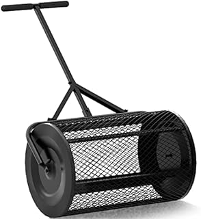 Walensee 24 Inch Compost Spreader Peat Moss Spreader with Upgrade T Shaped Handle for Planting, Seeding, Durable Lightweight Metal Mesh Spreader for Lawn and Garden Care Manure Spreaders Roller, Black