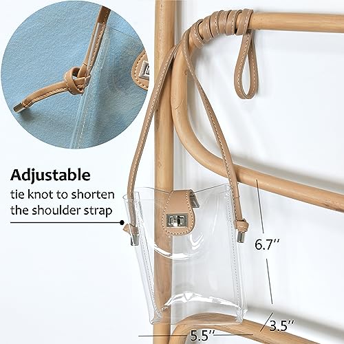 Women's Small Clear PVC Cross Body Bag Phone Bag with Vegan Leather Trim Transparent Turn-Lock Purse Stadium Approved4