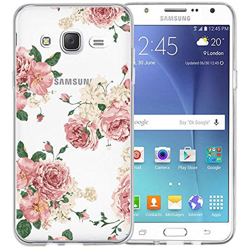 Galaxy J7 Case,J700 Case With Flowers, Ueokeird Slim Shockproof Clear Floral Pattern Soft Flexible Tpu Back Cove For Samsung Galaxy J7 J700 (2015) (Pink Flowers) #TOP2