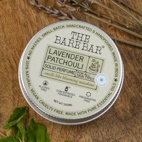 Image of The Bare Bar Lavender Patchouli Solid Perfume - 50gm | Floral Fragrance| Odor & Sweat Control |Natural formula and Chemical free| Good for all skin types|Travel Mini Size Solid Perfume for Men &Women