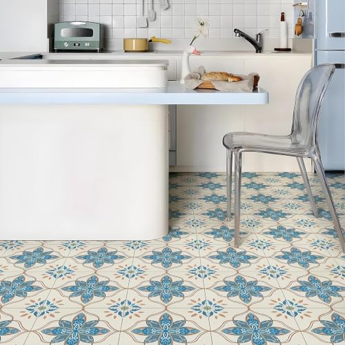 Image of Moroccan Tile Stickers | Waterproof Self Adhesive Peel & Stick Tile Decals for Kitchen Backsplash, Bathroom Wall, Floor, Furniture & Glass (8x8 Inch, Design 58)