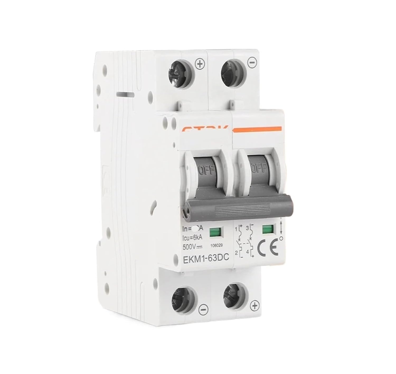 6KA 2p 4p 6KA DC Solar PV Circuit Breaker 500V 1000V DC Solar Miniature Circuit Breaker EKM1-63DC(2P 500V DC,40A)