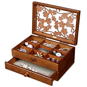 Changsuo Wooden Jewelry Box for Women with, Drawers, Small Jewelry Storage Organizer