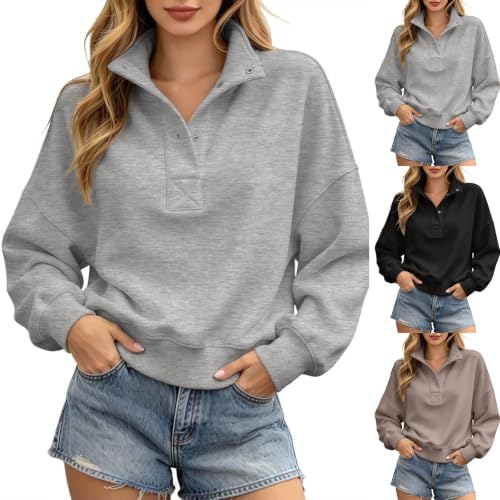 Womens Oversized Sweatshirts With Snap Button Henley Collar Fall Outfits - image 1