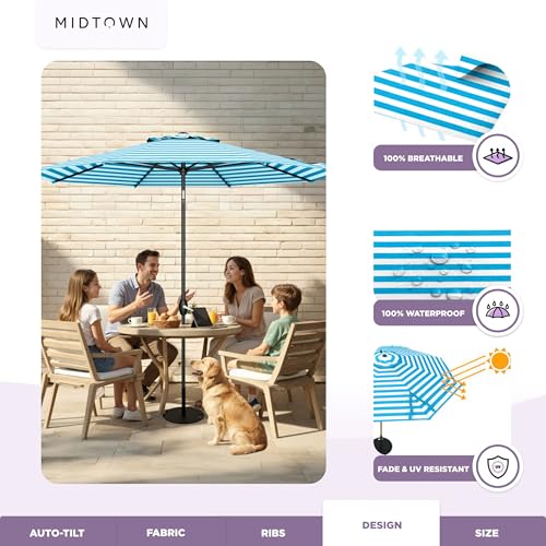 Image of Midtown Umbrellas Lean - 9 Ft Patio Umbrella, Blue /White Stripes Canopy