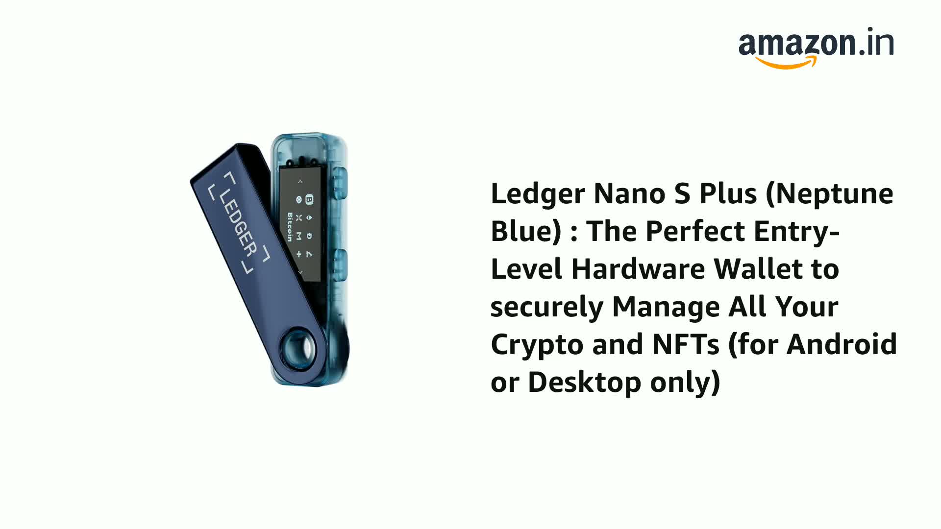 Buy Ledger Nano S Plus Signer – The accessible Way to Manage Your Crypto &  NFTs securely (Ledger Wallet for Desktop and Android only) – Neptune Blue  Online at Low Prices in