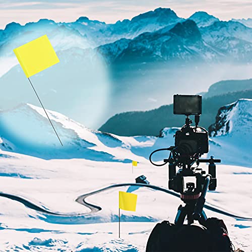 AIEX 5.1×7.6cm 42 Stück Markierungsfahnen Mit 35cm-Stahlmast Vinyl Pfahlflagge Für Industrie Unterirdische Versorgungsunternehmen Landschaftsgestaltung Vermessung Haustiergrenze (Gelb)