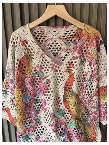 Image of Verdusa Women's Crochet Beach Summer Sweater 3 /4 Length Sleeve Boho Off The Shoulder Tops