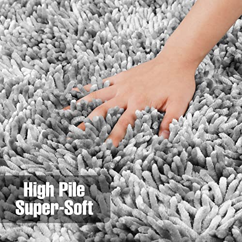 Yimobra Bathroom Rugs Sets 2 Piece, Luxury Shaggy Extra Thick Bathroom Rugs, Plush Non-Slip Mats For Bath Room Floor, Machine Wash, Ultra Absorbent, 44.1 X 24 + 24 X 17 Inches, Light Grey #TOP2