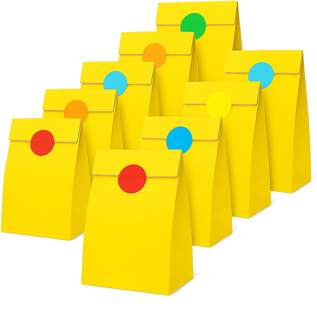 Thepaperbagstore 50 Yellow Paper Party Bags with Colour Dot Stickers