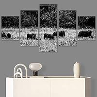 SIGNWIN 5 Panel Canvas Wall Art Animals Black and White Dramatic Duotone Modern Artwork for Home Decorations Ready to Hang - 60
