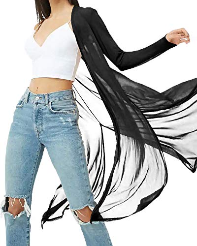 BelleLovin Womens Sexy Sheer Long Sleeve Cardigan See Through Mesh Cover Up (Black, XX-Large)