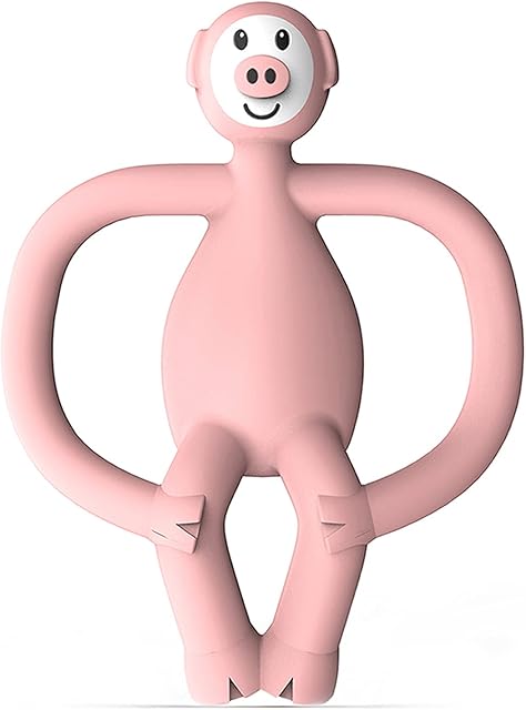 Matchstick Monkey, Antimicrobial Silicone Teether & Gel Applicator, Easy To Grip, BPA Free, 3 Months Old+, 11 cm, Pickle Pig