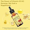 Liquid Vitamin D3 K2 Drops with Calcium Magnesium Omega3, High Potency 5-in-1 D3 K2 Vitamin 5000 IU Supplement for Bone Health, Heart Teeth & Immue, Ultra High Absorption Liposomal D3K2 Plant-Based