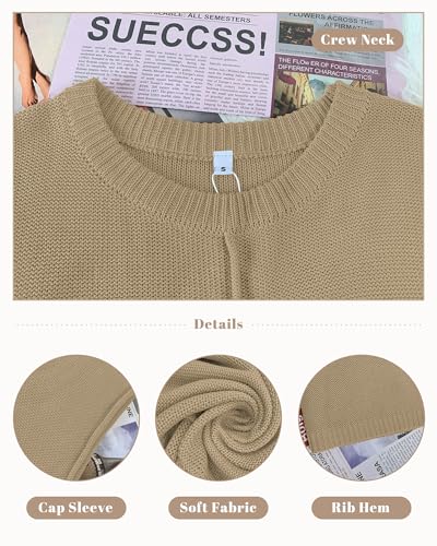 Image of COSSEN Womens Summer Cap Sleeve Tops Trendy Casual Crew Neck Knit Lightweight Sweater Pullover Top
