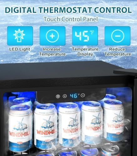 FILMDONGDONG 48 Can Beverage Refrigerator,12 Bottle Wine Cooler with Stainless Steel Glass Door, Digital Temperature Display, Countertop Mini Fridge for Soda, Wine or Beer, Silver - 5