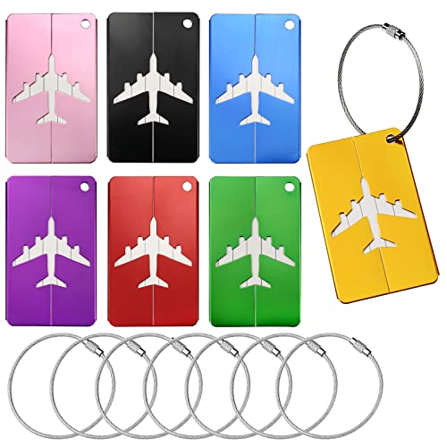 JustYit 8 Pièce Aluminium Étiquettes de Bagage Etiquette Bagage Valise Etiquette Valise Voyage avec Cordes en Acier Inoxydable pour Sacs à Bagages, Valises, Sacs à Dos Cover