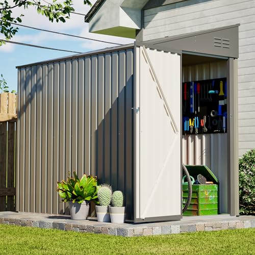 Image of YOPTO 4x7 FT Outdoor Storage Shed,Metal Lean to Storage Shed with Reinforced Beams,All Weather Waterproof Garden Tool House W /Lockable Door & Reversible Installation,for Backyard,Patio,Lawn,Olive Gray