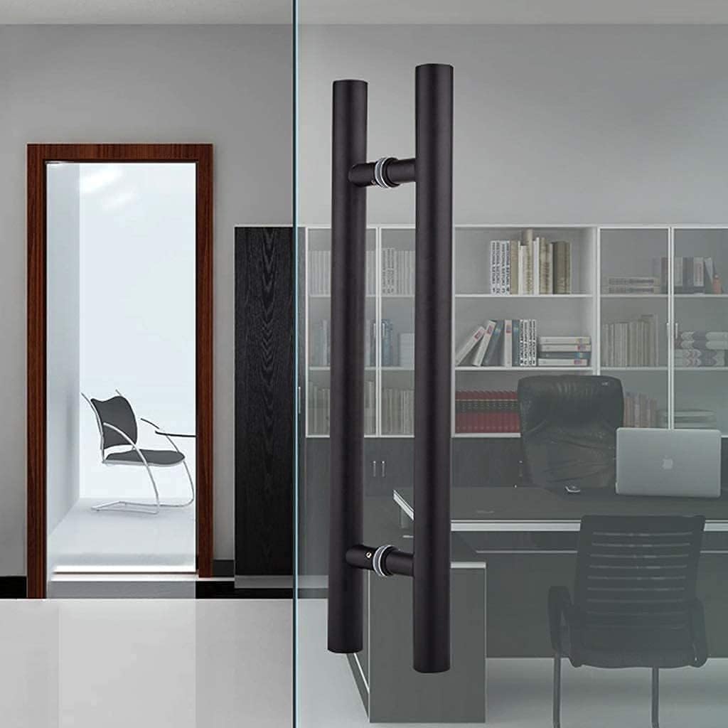 Stainless Steel Black Glass Door Handle Set with Vintage Metal Tube Design Commercial Sliding T Bar Handles for Store Ba