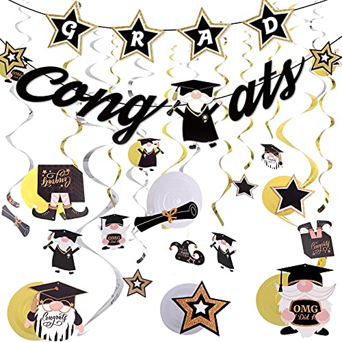 Xgood 47 Pieces 2021 Graduation Party Supplies Includes Grad Congrats Banners Graduation Double Spirals Decorations Graduation Cap Scroll Star Hanging Swirls for Graduation Season Party Ceremony