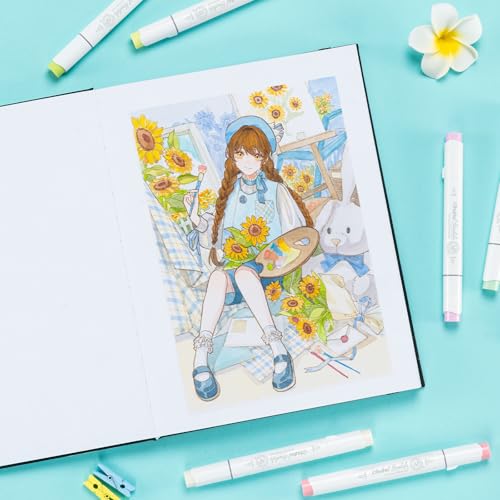 Image of Ohuhu Double-Sided Marker Pad Art Sketchbook Bleedproof - 8.5 inchx11 inch Large Paper Size - 90 LB /150 GSM Smooth Drawing Paper - 60 Sheets /120 Pages - Hardcover Sketching Book for Alcohol Markers Paints