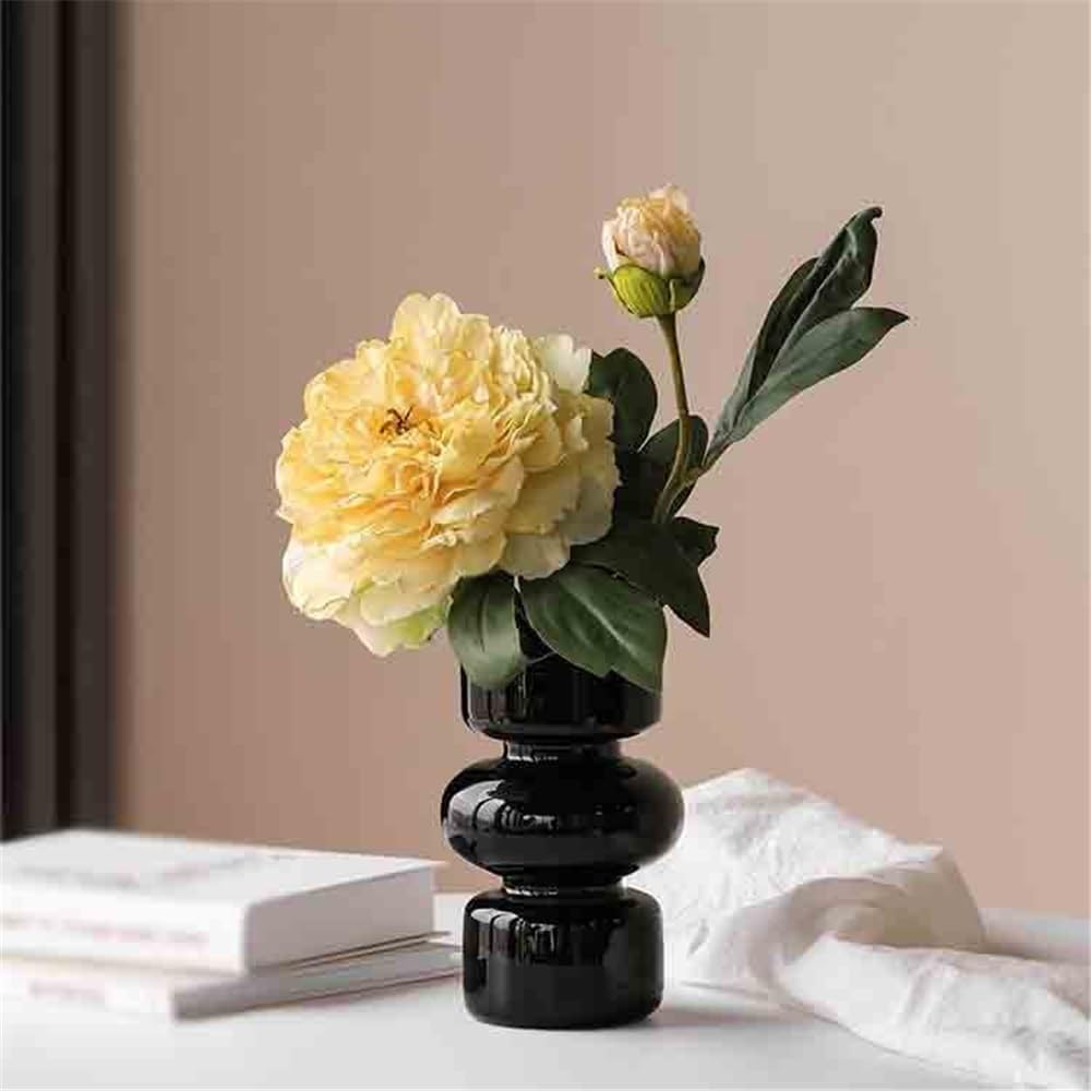Kunstblumen Schwarze Glasvase Wohnzimmer Dekorative Anordnung Chinesische Tisch Gelbe Pfingstrose Künstliche Blumen