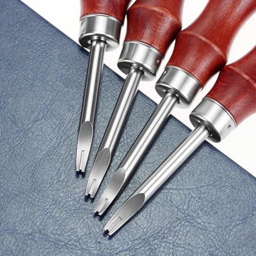 QWORK Leather Edge Bevelers Set, 4pc High Carbon Steel Edge Skiving Tools with Wood Handles, 0.8mm 1mm 1.2mm 1.4mm Leather Craft Keen Edge Cutting - Image 4