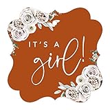 Andaz Press Sage Green with Cream Floral Blossoms Fall Baby Shower Party Collection, Fancy Frame Gift Tags, It's a Girl!, Floral Bouquet Graphic Design, 24-Pack