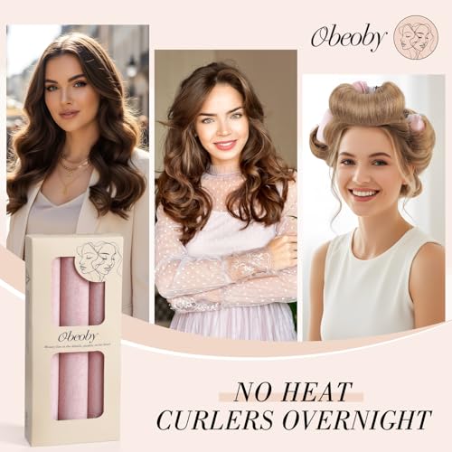 Heatless Curlers, Heatless Curls Overnight Set for Women, No Heat Hair Curlers to Sleep In, Jumbo Overnight Curls with Blowout Rods for Long Hair, Mothers Day Gifts(Pink, 3 Curling Rod with 1 Scarf) - view 3