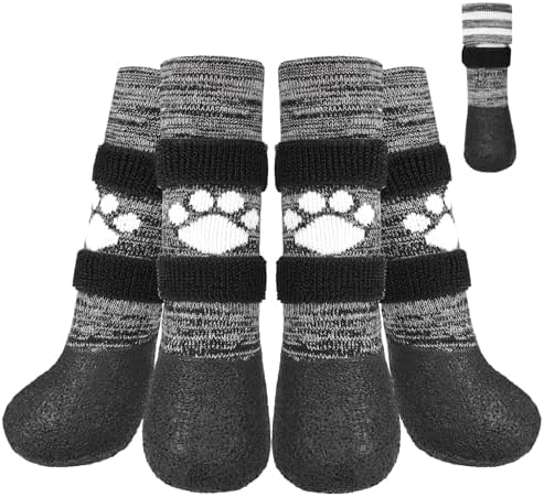 KOOLTAIL Anti Slip Dog Socks Boots, Waterproof Dog Shoes Lengthening Paw Protector with Straps Traction Control for Hardwood Floor, Prevent Licking Booties for Small Medium Large Senior Old Dogs