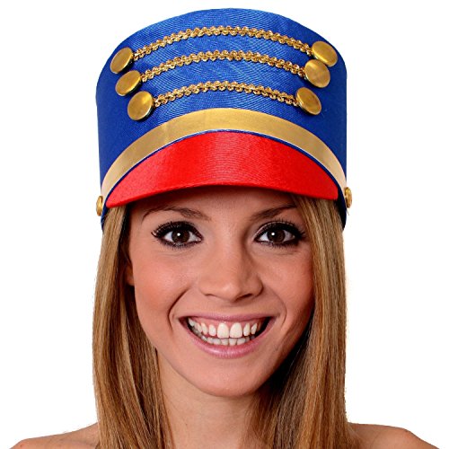 I LOVE FANCY DRESS Chapeau de majorette adulte bleue avec la visière rouge et boutons couleur or. (X6)