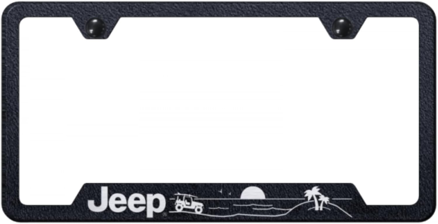 Au-Tomotive Gold, Inc. Officially Licensed Laser Etched Jeep Beach Logo Cut-Out License Plate Frame (Rugged Black)