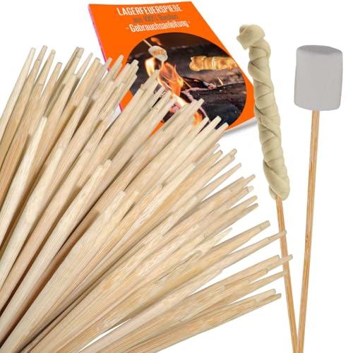 ORANGE DEAL 100 Stockbrot Spieße Stock extra 90 cm 6mm Ø Marshmallow Spiesse, Grillspieße, Stäbe, Lagerfeuer Spieße Stockbrot Stöcke aus Bambus Holz - kinderfreundlich + Rezeptheft