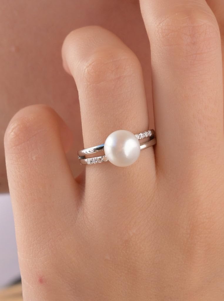 Anillo con Perla Estilo Dobles con circonitas