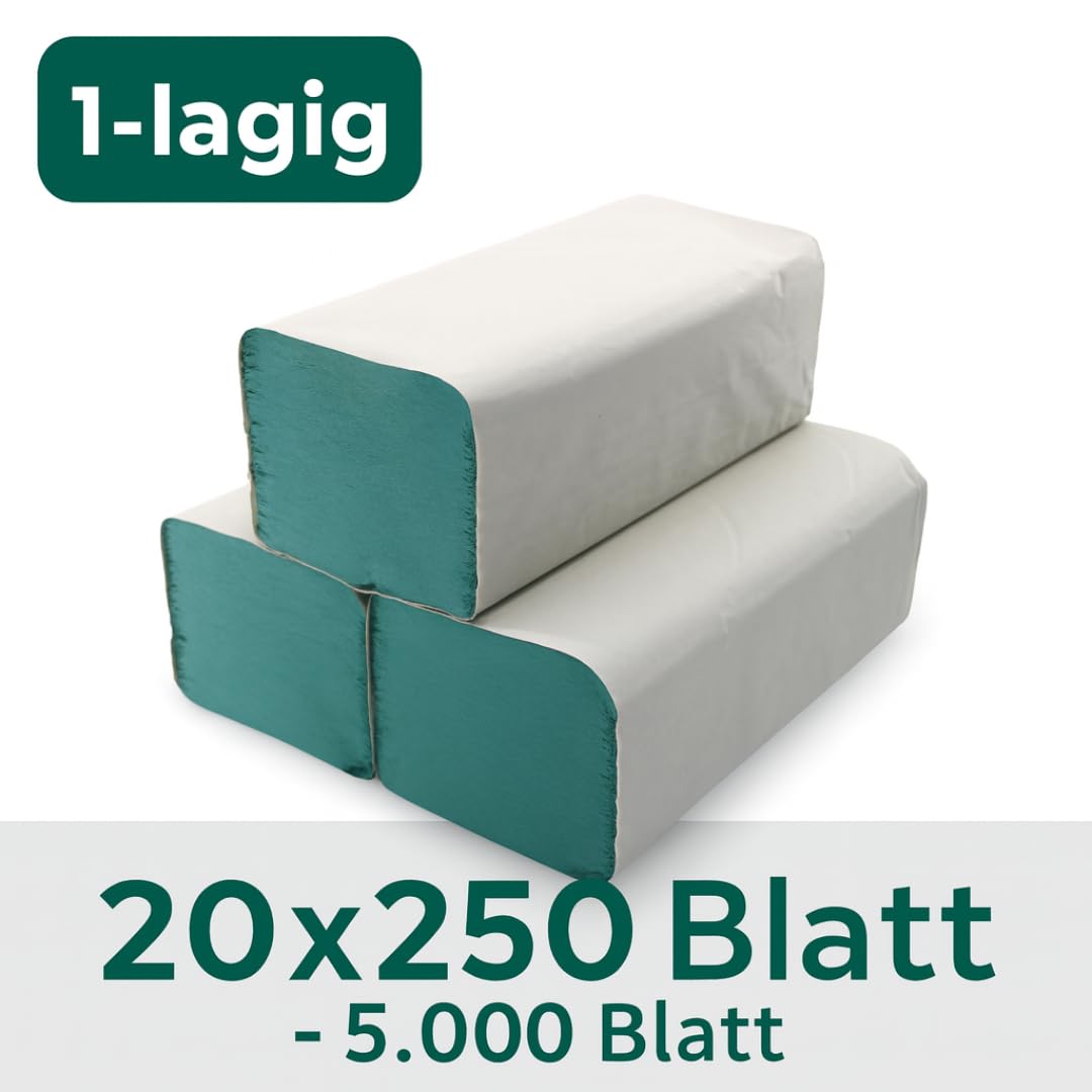 Enpack Pakla 5000 Papierhandtücher - 25x23 cm ZZ-Falz grün - 1-lagig Papiertücher - Allzweck Handtücher - Spender tauglich - Universal Handtuchpapier - Einweghandtücher - Einmalpapier