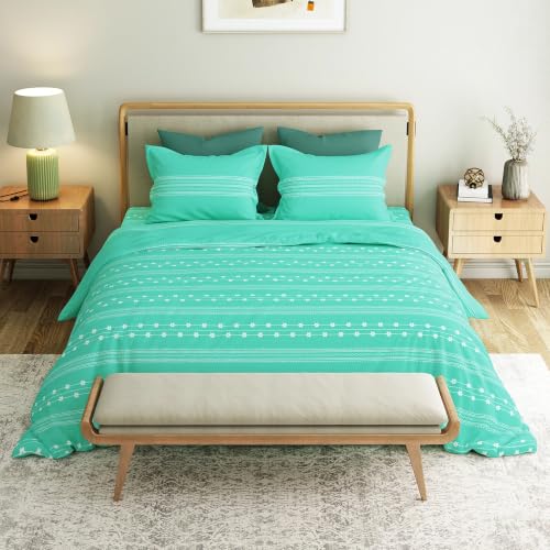 Image of Mytrident Bedsheet for Double Bed King Size |108 inch x 108 inch | Zari Sea Green