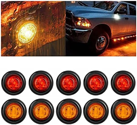 10 Pcs 3/4 "Round Led Marker Lights,LED Marker Lights,Round Clearance Front Rear Side Indicator Bullet Marker Light for Truck Car Bus Trailer Van Caravan Boat, Taillight Brake Stop Lamp (5Red&5Yellow)