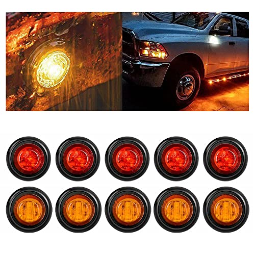 10 Pcs 3/4 "Round Led Marker Lights,Led Marker Lights,Round Clearance Front Rear Side Indicator Bullet Marker Light For Truck Car Bus Trailer Van Caravan Boat, Taillight Brake Stop Lamp (5Red&5Yellow) #TOP27