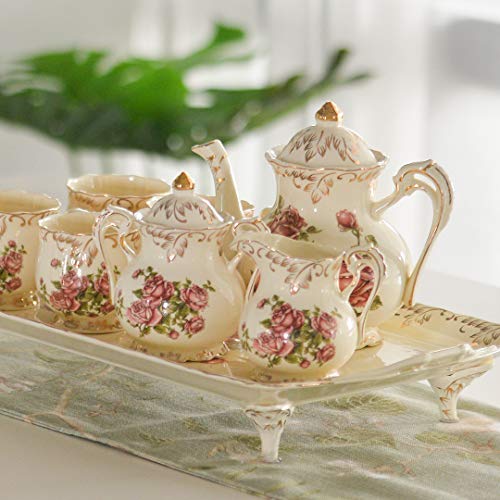 Yolife Ceramic Sugar And Creamer Set, Vintage Pink Rose Floarl Golden Leaves Edge Porlcelain Pitcher Creamer Sugar Bowl With Lid #TOP4