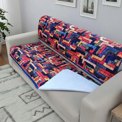 Image of Homerz Premium 3 Seater with Back Velvet Sofa Panel Cover with Digital Prints | Anti-Slip Backing (Rangeen, 3 Seater with Back)