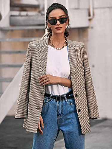 Women Blazer Open Front Regular Fit Polyester Long Sleeve Plaid Lapel Collar Blazer Workwear Jacket Coat2