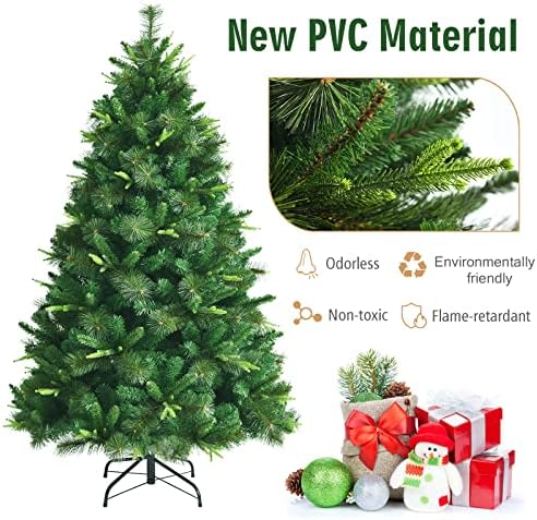 GYMAX 6FT Christmas Tree, Artificial Green Tree with Mixed Pine Needles and Strong Metal Stand, Xmas Trees for Indoor and Outdoor Decoration (Green, 118x180cm)