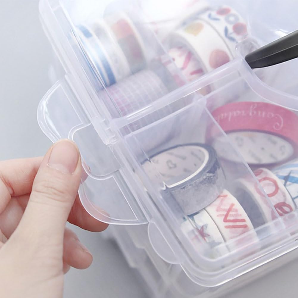 Washi Tape Box Organizer Storage,Divider Closet Container,3 Layers Detachable with 30 Adjustable Compartments, Masking Tape Desktop Tape DIY Sticker Roll Tape Cutter Holder Storage