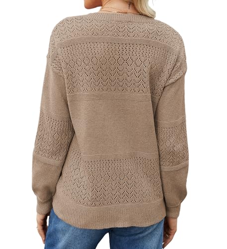 Image of Bluetime Womens Fall Fashion 2024 Sweaters V Neck Ribbed Knit Lightweight Casual Long Sleeve Crochet Pullover Sweater Tops