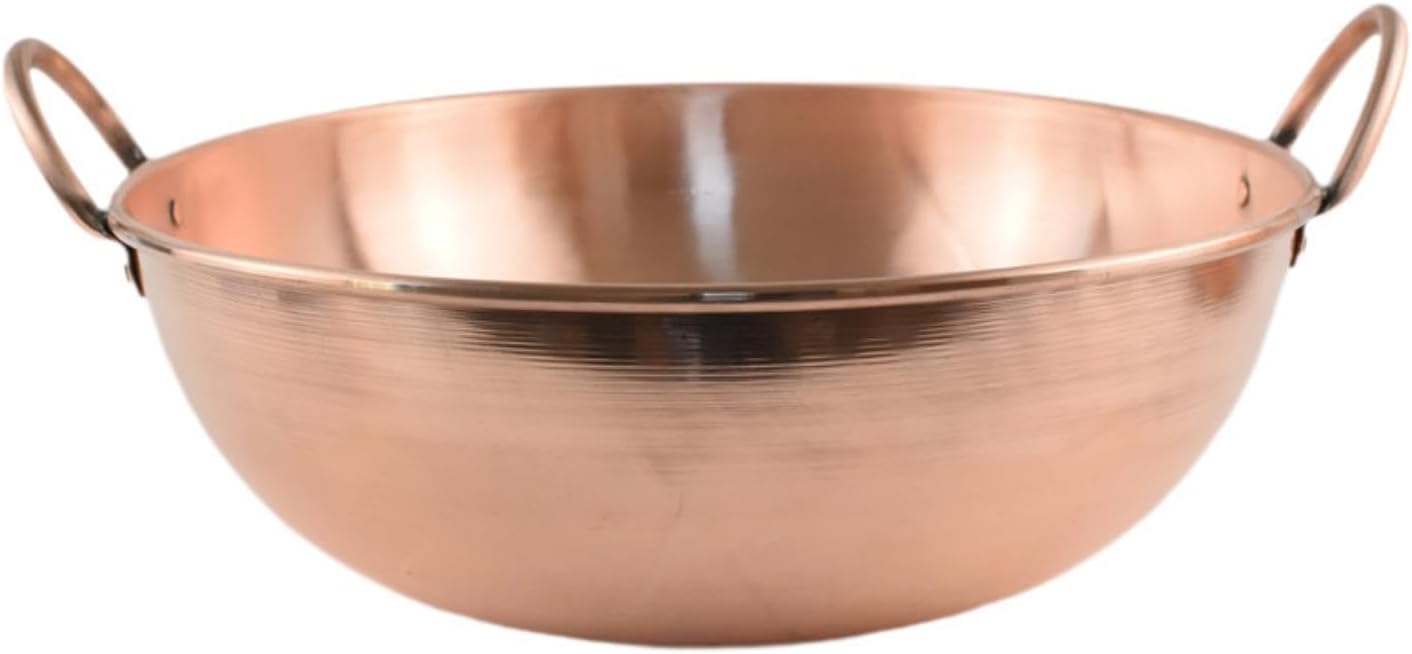 Fenteer Copper Cooking Pot With Double Handles, Handmade Nonstick Everyday Fry Pan, Premium Cookware for Induction Compatible, Multipurpose Wok for Home/Camping/Picnics/Parties, 32cm