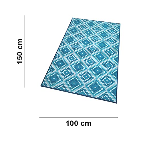 Image of Matz&More Pattern Aztec Diamonds Rug | 100x150 CM | Blue | Soft Nylon Loop Pile with Anti-Slip Gel Backing | Living Room, Bedroom & Office Floor Carpet