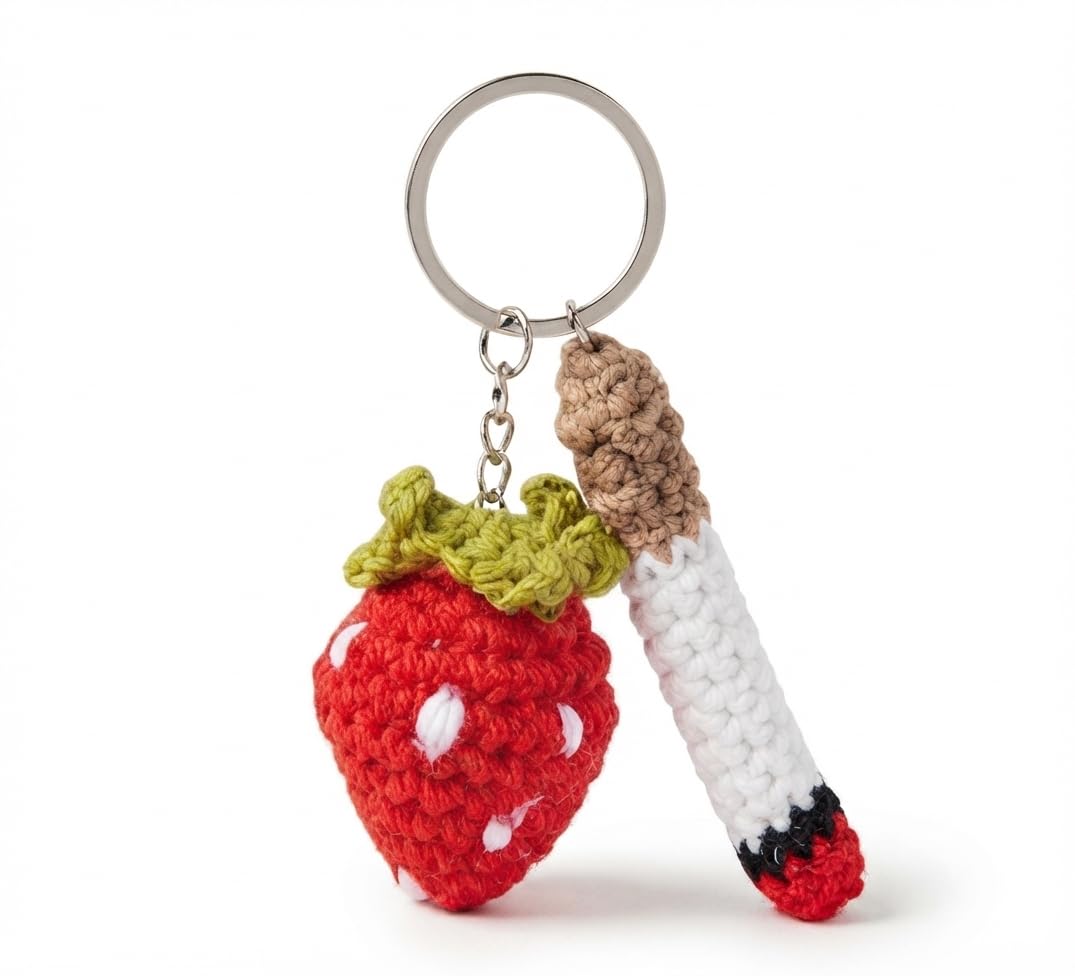 Crochet Keychain with Strawberry and Cigarette Design-picture-39