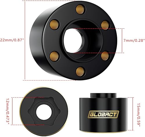 Miniatura 8 de GLOBACT Pesas de latón de 0.472 pulgadas, cubo hexagonal de rueda extendida, 6.00 oz, contrapeso para 110 Trx4 Trx6 Axial SCX10 II III Redcat GEN7