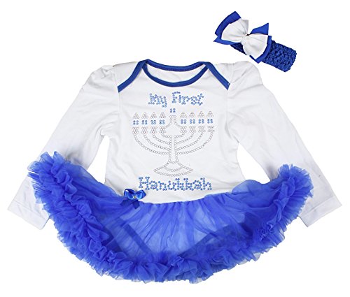 Petitebella Rhinestones My First Hanukkah L/s Baby Dress Nb-18m